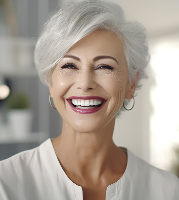Smiling older woman with straight white teeth